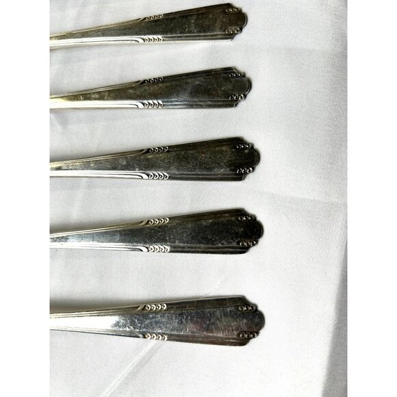Vintage Deerfield Silver Plate Dinner Forks Set of 8 –1940s Art Deco Beaded Edge - Picture 7 of 10